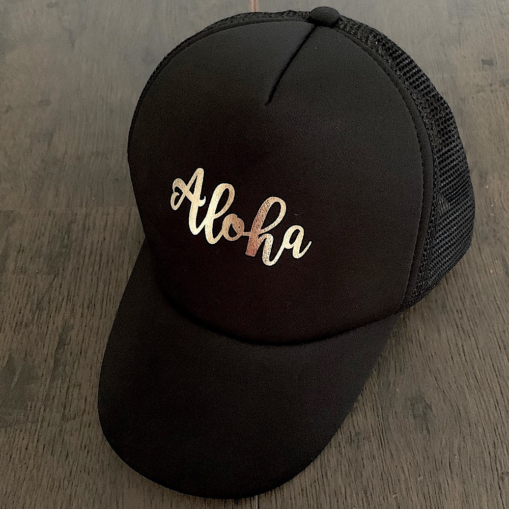 Surfware Hawaiian Classics Aloha Trucker Snapback Hat Cap Black/Gold NWOT